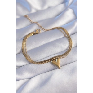 BFS 316L Çelik Gold Renk İtalyan Zincirli Kalp Model Bileklik