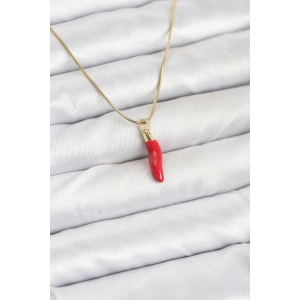 BFS 316L Çelik Gold Renk Kapya Kırmızı Biber Model Kadın Kolye