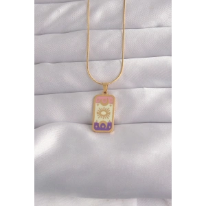 BFS 316L Çelik Gold Renk Karışık Mineli Ay Figür Tarot Kolye