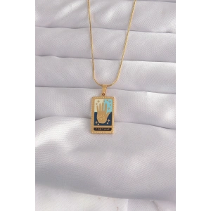 BFS 316L Çelik Gold Renk Karışık Mineli El Figür Tarot Kolye