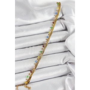 BFS 316L Çelik Gold Renk Karışık Renkli Kristal Taşlı Kadın Bileklik