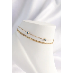 BFS 316L Çelik Gold Renk Nazar Boncuk Tasarımlı 2li Halhal