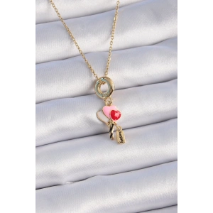 BFS 316L Çelik Gold Renk Renkli Kalp Figür Charm Model Kadın Kolye