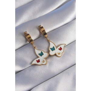 BFS 316L Çelik Gold Renk Renkli Mineli Kelebek Küpe