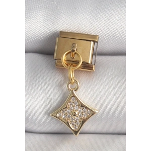 BFS 316L Çelik Gold Renk Sallantı Zirkon Taşlı Çiçek İşlemeli Nomination Charm