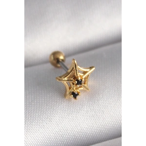 BFS 316L Çelik Gold Renk Siyah Zirkon Taş Detay Örümcek Ağ Model Tragus Piercing