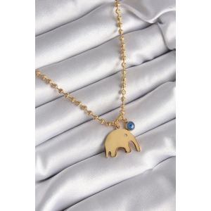 BFS 316L Çelik Gold Renk Top Zincir Model Fil Figür Nazar Boncuk Detay Kadın Kolye