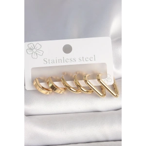 BFS 316L Çelik Gold Renk Üçgen Halka Model Kadın Küpe Seti