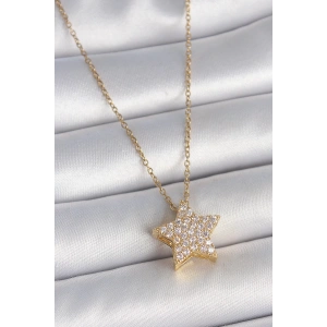 BFS 316L Çelik Gold Renk Zincir Zirkon Taşlı Yıldız Model Kadın Kolye