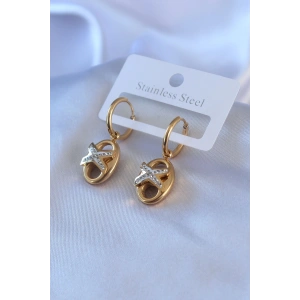 BFS 316L Çelik Gold Renk Zirkon Taş Detay Kadın Küpe