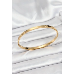 BFS 316L Çelik Gold Renk Zirkon Taşlı 65 mm İnce Kadın Kelepçe Bileklik