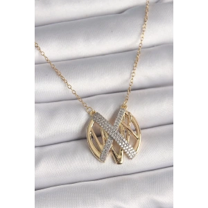 BFS 316L Çelik Gold Renk Zirkon Taşlı Vintage Model Kadın Kolye