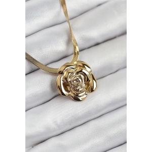 BFS 316L Çelik Gül Figürlü İtalyan Zincir Model Gold Renk Kadın Kolye