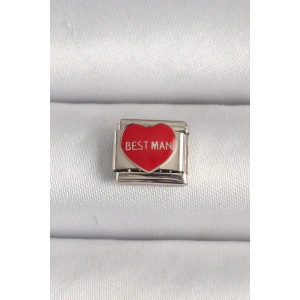 BFS 316L Çelik Gümüş Renk Best Man Yazılı Kırmızı Kalp İşlemeli Nomination Charm