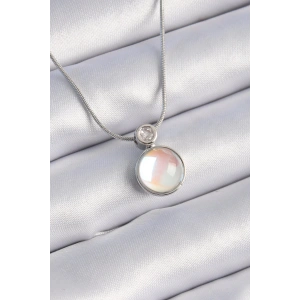 BFS 316L Çelik Gümüş Renk Beyaz Sedefli Vintage Model Kadın Kolye