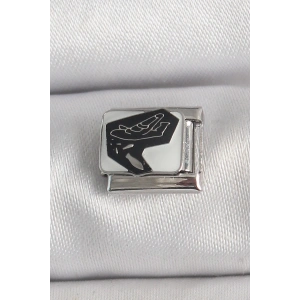 BFS 316L Çelik Gümüş Renk Beyaz Siyah Uçak İşlemeli Portre Model Nomination Charm