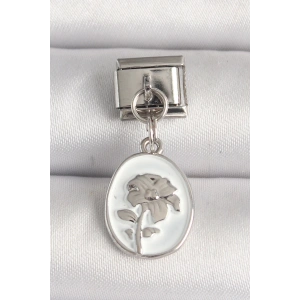 BFS 316L Çelik Gümüş Renk Çiçek İşlemeli Beyaz Portre Model Nomination Charm