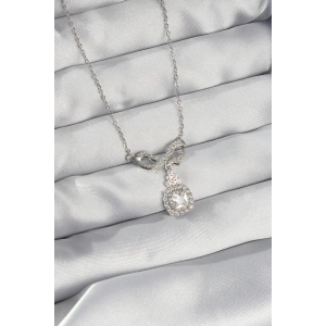 BFS 316L Çelik Gümüş Renk Fiyonk Detay Zirkon Taşlı Tektaş Kolye