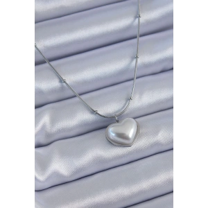 BFS 316L Çelik Gümüş Renk İncili Kalp Model Minimal Top Detay Kadın Kolye