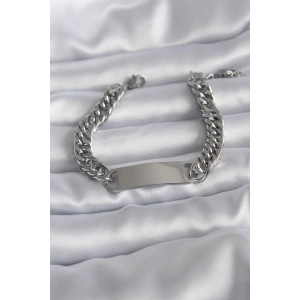 BFS 316L Çelik Gümüş Renk İsim Yazılabilir Plaka Model Kadın Bileklik