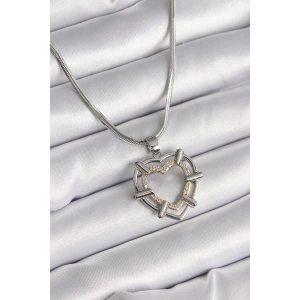 BFS 316L Çelik Gümüş Renk İtalyan Zincir Mix Renk Zirkon Taş Detay Kalp Model Kadın Kolye