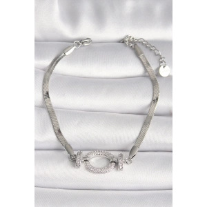 BFS 316L Çelik Gümüş Renk İtalyan Zincir Model Zirkon Taşlı Halka Figür Kadın Bileklik