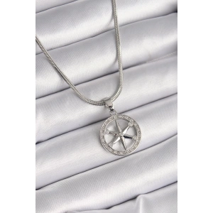 BFS 316L Çelik Gümüş Renk İtalyan Zincir Zirkon Taşlı Kutup Yıldız Model Kadın Kolye
