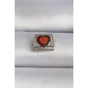 BFS 316L Çelik Gümüş Renk Kahverengi Kalp İşlemeli Nomination Charm