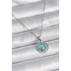 BFS 316L Çelik Gümüş Renk Mavi Sedefli Hilal Model Kadın Kolye