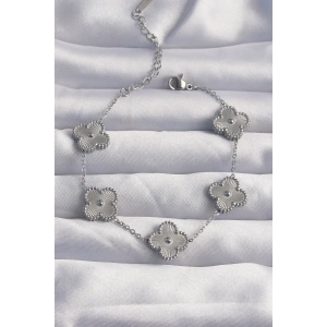 BFS 316L Çelik Gümüş Renk Motifli Yonca Bileklik