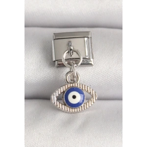 BFS 316L Çelik Gümüş Renk Nazar Boncuk Detaylı Göz Model Nomination Charm