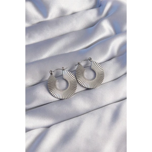 BFS 316L Çelik Gümüş Renk Oval Çizgili Plaka Küpe