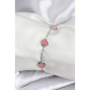 BFS 316L Çelik Gümüş Renk Pembe Baby Boy Yonca Kadın Bileklik