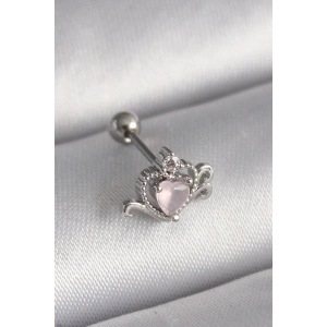 BFS 316L Çelik Gümüş Renk Pembe Mineli Kalp Zirkon Taş Detay Tragus Piercing