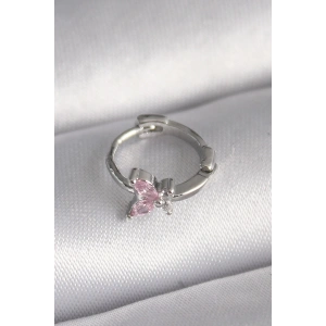 BFS 316L Çelik Gümüş Renk Pembe Zirkon Taşlı Kelebek Model Tragus Piercing