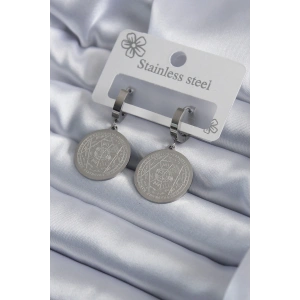 BFS 316L Çelik Gümüş Renk Pentagram Yıldızı İşleme Kadın Küpe