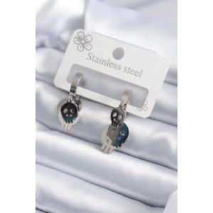 BFS 316L Çelik Gümüş Renk Sallantı Kuru Kafa Model Kadın Küpe