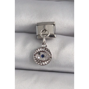 BFS 316L Çelik Gümüş Renk Sallantı Zirkon Taşlı Göz Model Nomination Charm