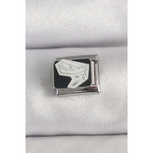 BFS 316L Çelik Gümüş Renk Siyah Beyaz Kuş İşlemeli Nomination Charm