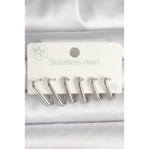 BFS 316L Çelik Gümüş Renk Üçgen Model Kadın Küpe Seti