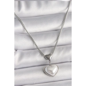 BFS 316L Çelik Gümüş Renk Zincir 3D Kalp Model Kadın Kolye