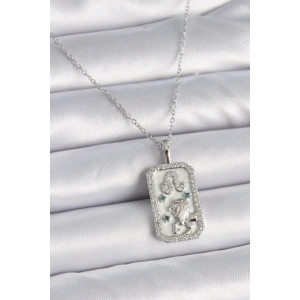 BFS 316L Çelik Gümüş Renk Zincir Aslan Burcu Zirkon Taşlı Kadın Kolye