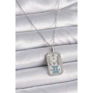 BFS 316L Çelik Gümüş Renk Zincir İkizler Burcu Zirkon Taşlı Kadın Kolye