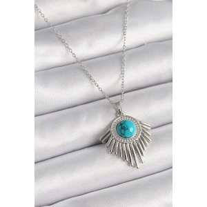 BFS 316L Çelik Gümüş Renk Zincir Mavi Boncuklu Zirkon Taşlı Kadın Kolye