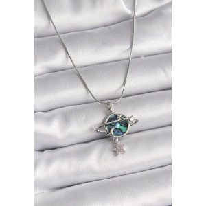 BFS 316L Çelik Gümüş Renk Zincir Zirkon Taşlı Gezegen Model Kadın Kolye