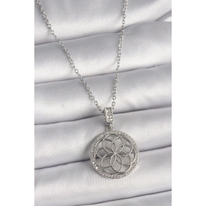 BFS 316L Çelik Gümüş Renk Zincir Zirkon Taşlı Lotus Model Kadın Kolye