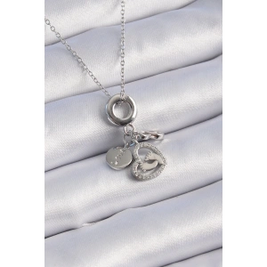 BFS 316L Çelik Gümüş Renk Zirkon Taş Detay Kalp Model Charm Kadın Kolye