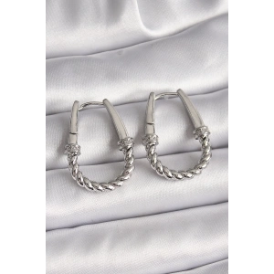 BFS 316L Çelik Gümüş Renk Zirkon Taş Detaylı Burma Halka Model Kadın Küpe