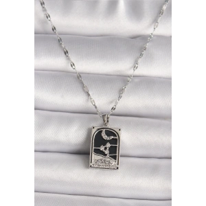 BFS 316L Çelik Gümüş Renk Zirkon Taşlı  Ay Figürlü Taror Model Kadın Kolye