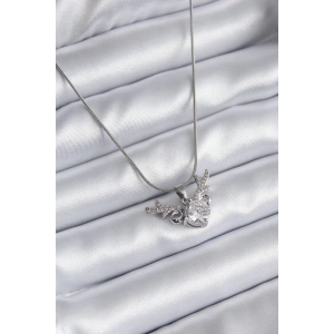BFS 316L Çelik Gümüş Renk Zirkon Taşlı Boynuz Model Kadın Kolye